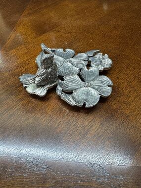 Metzke Small Pewter Flower And Bird Table / Shelf Decor